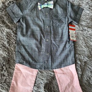 Gray Button Down Shirt with Pink Accents